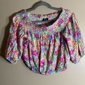 Paper Heart Bright Multi-Colour Floral Crop Blouse